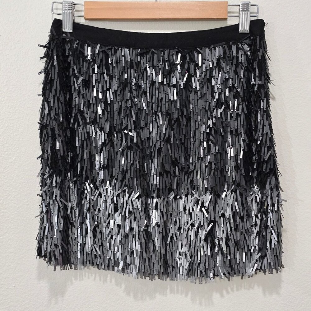 Zara ⦠Metal Fringe Mini Skirt ⦠Black Silver Ombre Handmade Limited Ed S NWT - Picture 2 of 12